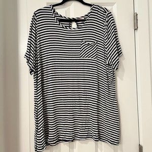 Molly & Isadora Navy Blue and White Striped Tee 2X